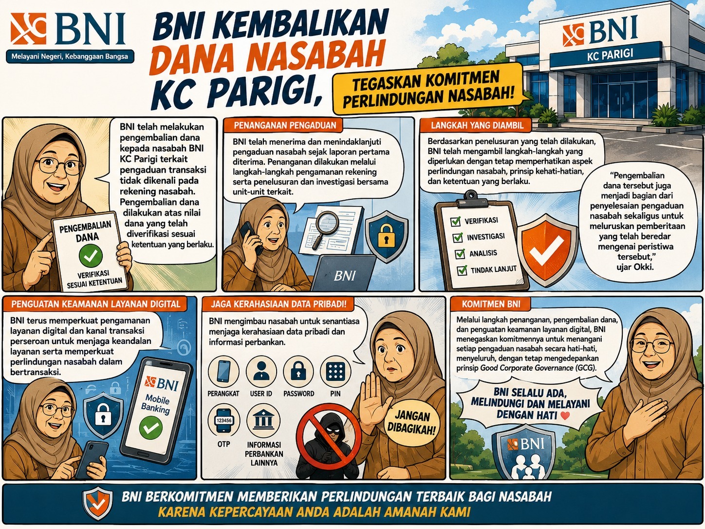 BNI Kembalikan Dana Nasabah KC Parigi, Tegaskan Komitmen Perlindungan Nasabah